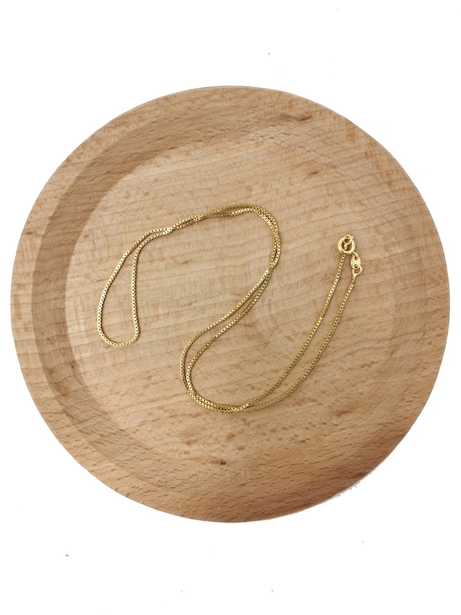 24K Gold Filled Box Chain Necklace, 19.6" Box Finished Chain For Jewelry Making, Dainty 1mm Box Necklace w/ Spring Ring | CN-593