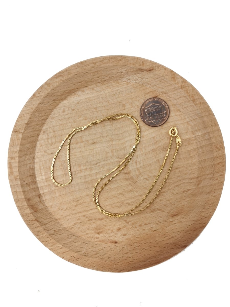 24K Gold Filled Box Chain Necklace, 19.6" Box Finished Chain For Jewelry Making, Dainty 1mm Box Necklace w/ Spring Ring | CN-593