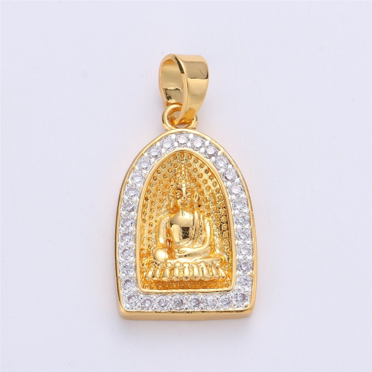 24K Gold Filled Buddha Pendant Micro Pave Meditate Buddha Charm Religious Jewelry Making Supply Yoga Jewelry I-182