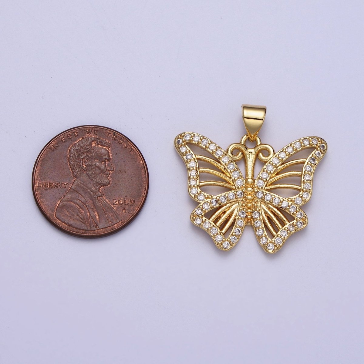 24K Gold Filled Butterfly Mariposa Micro Paved CZ Wings Pendant H-364