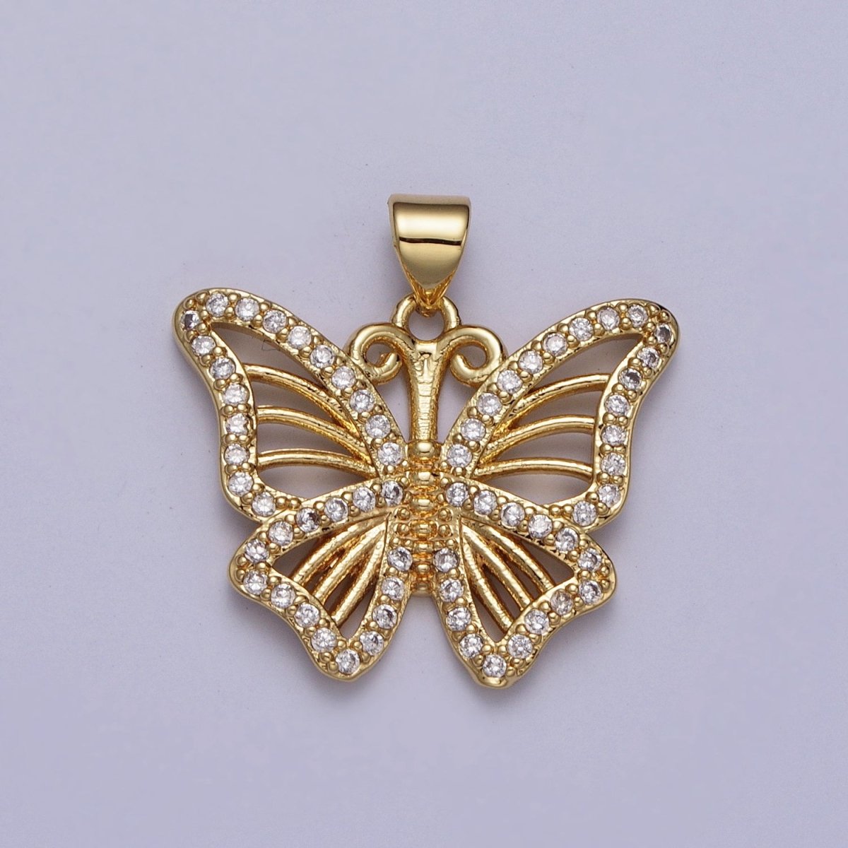 24K Gold Filled Butterfly Mariposa Micro Paved CZ Wings Pendant H-364