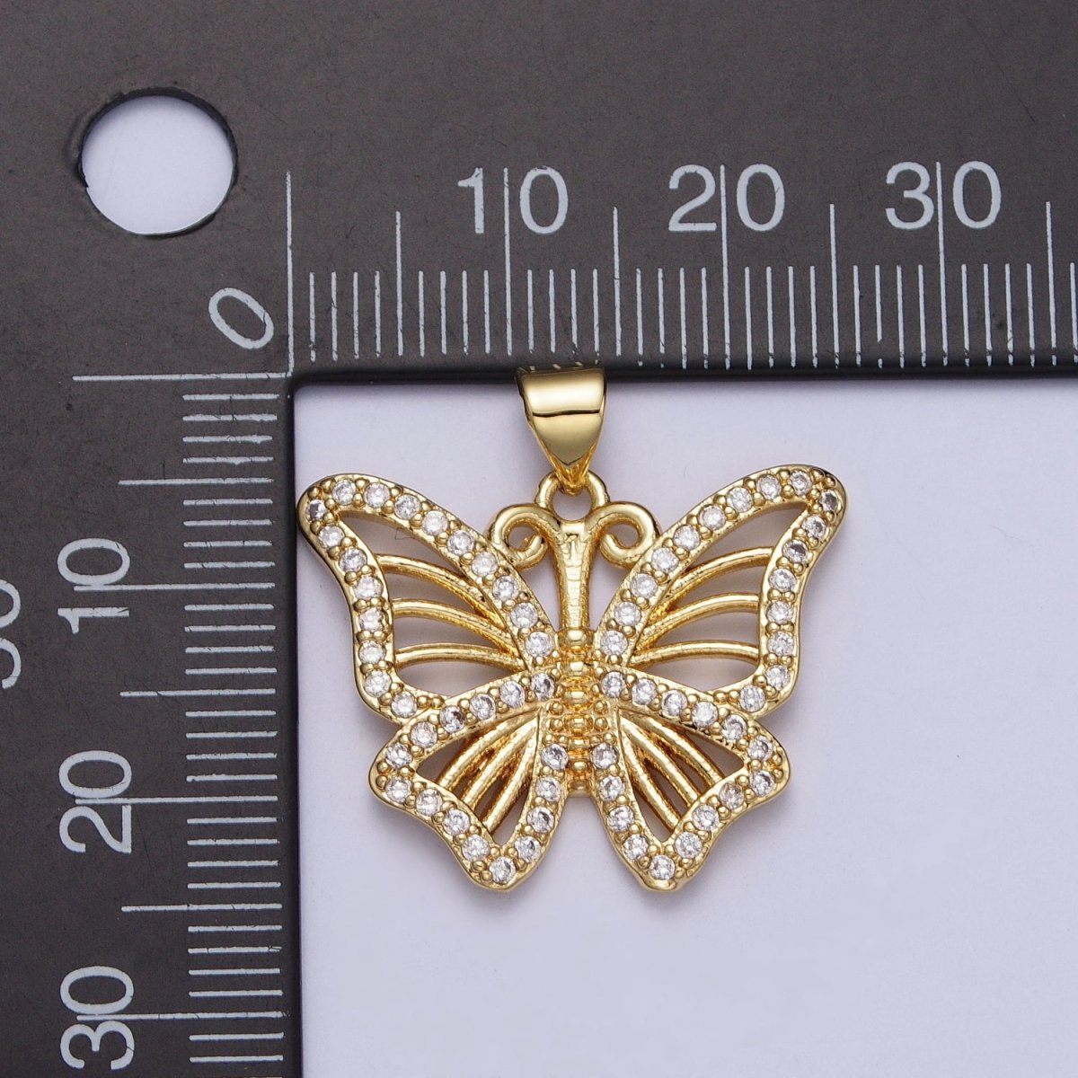 24K Gold Filled Butterfly Mariposa Micro Paved CZ Wings Pendant H-364