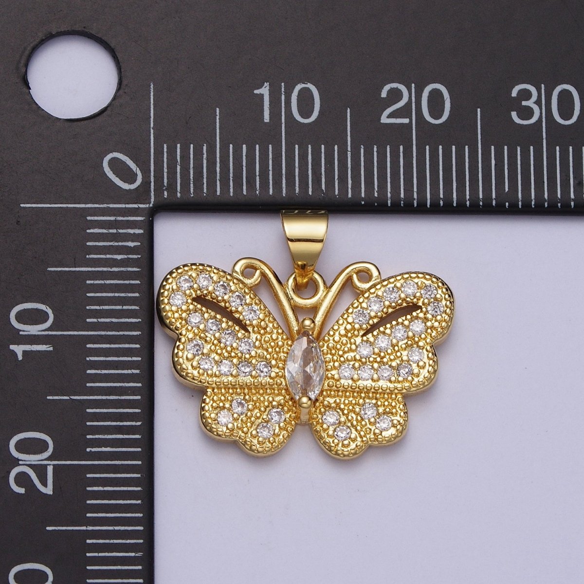 24K Gold Filled Butterfly Mariposa Micro Paved Marquise CZ Pendant H-323