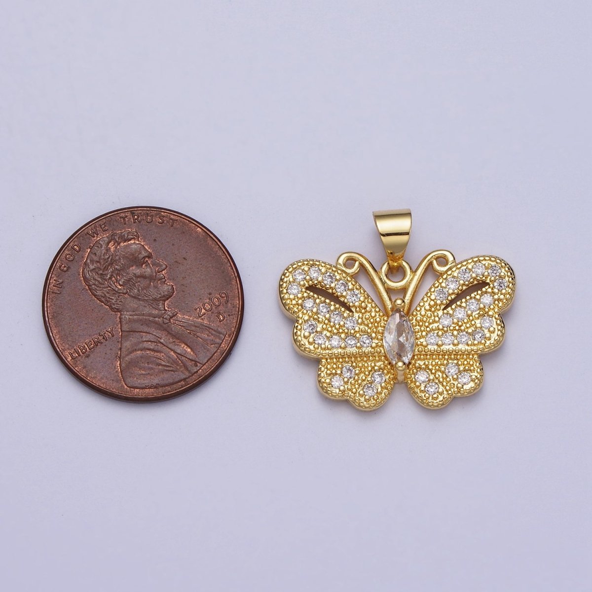 24K Gold Filled Butterfly Mariposa Micro Paved Marquise CZ Pendant H-323