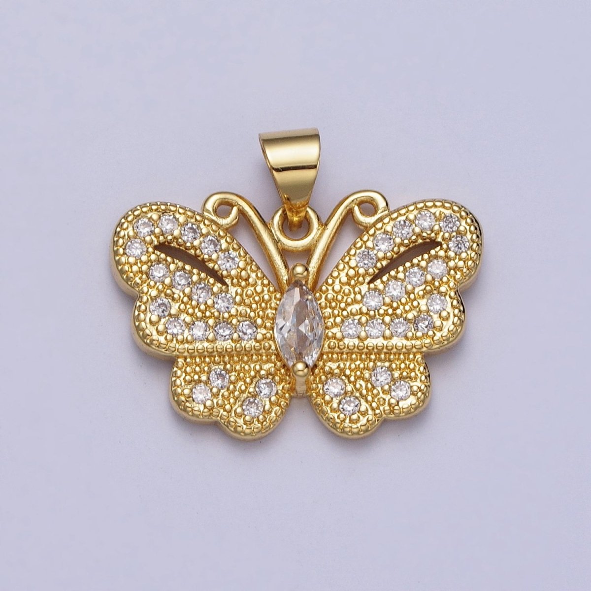 24K Gold Filled Butterfly Mariposa Micro Paved Marquise CZ Pendant H-323