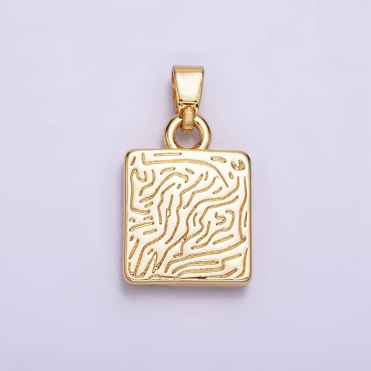 24K Gold Filled Butterfly Mariposa Shell Pearl Line-Textured Square Pendant | AA594