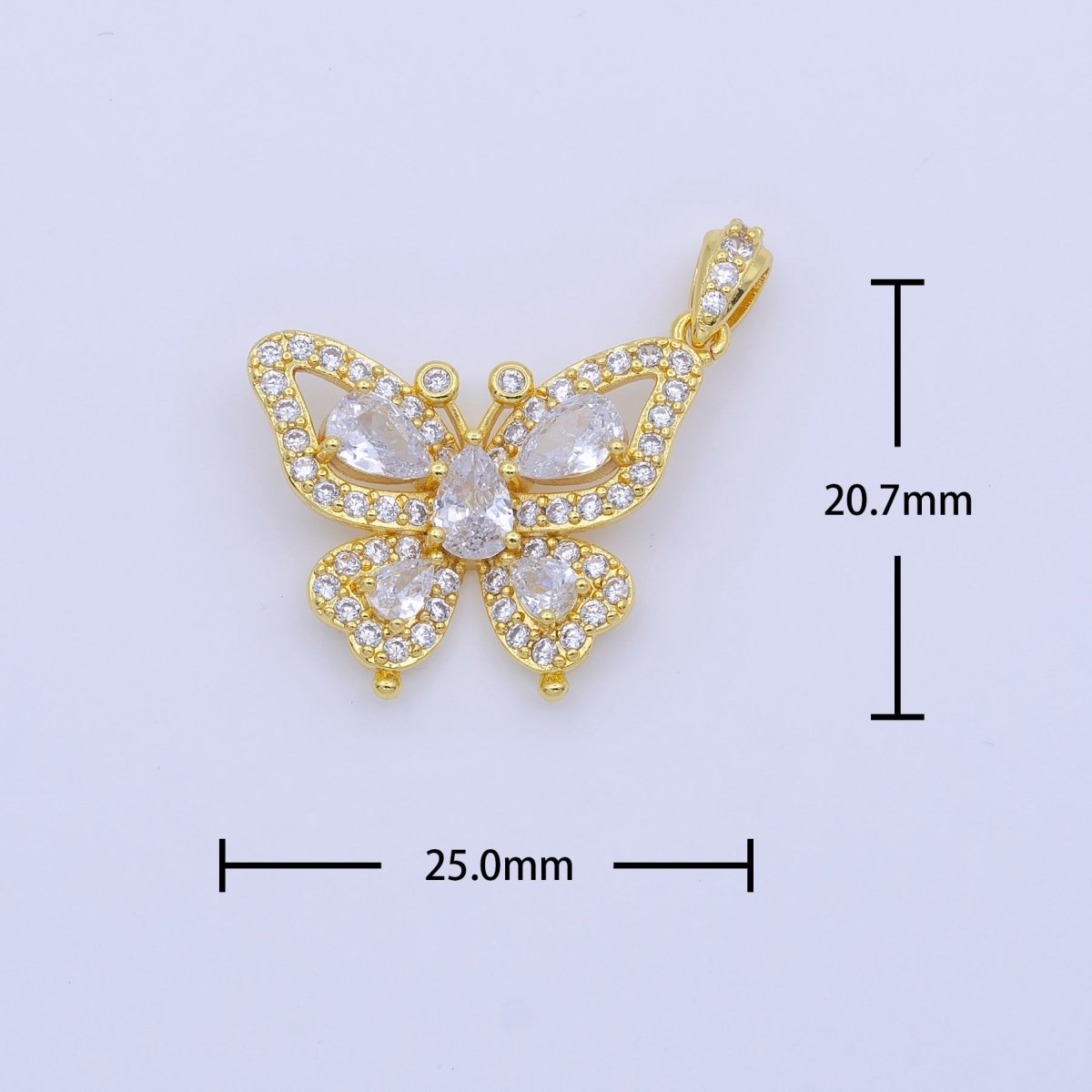 24K Gold Filled Butterfly Mariposa Wings Micro Paced Teardrop CZ Pendant | AA756