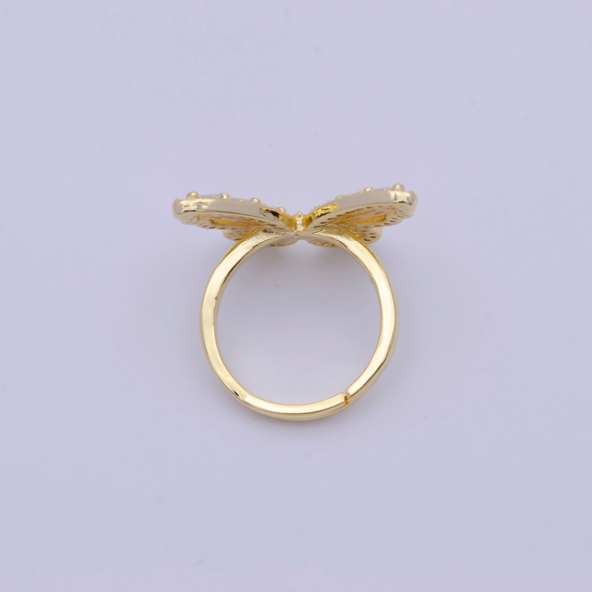 24K Gold Filled Butterfly Ring Clear Baguette Mariposa Ring Adjustable Ring U-233