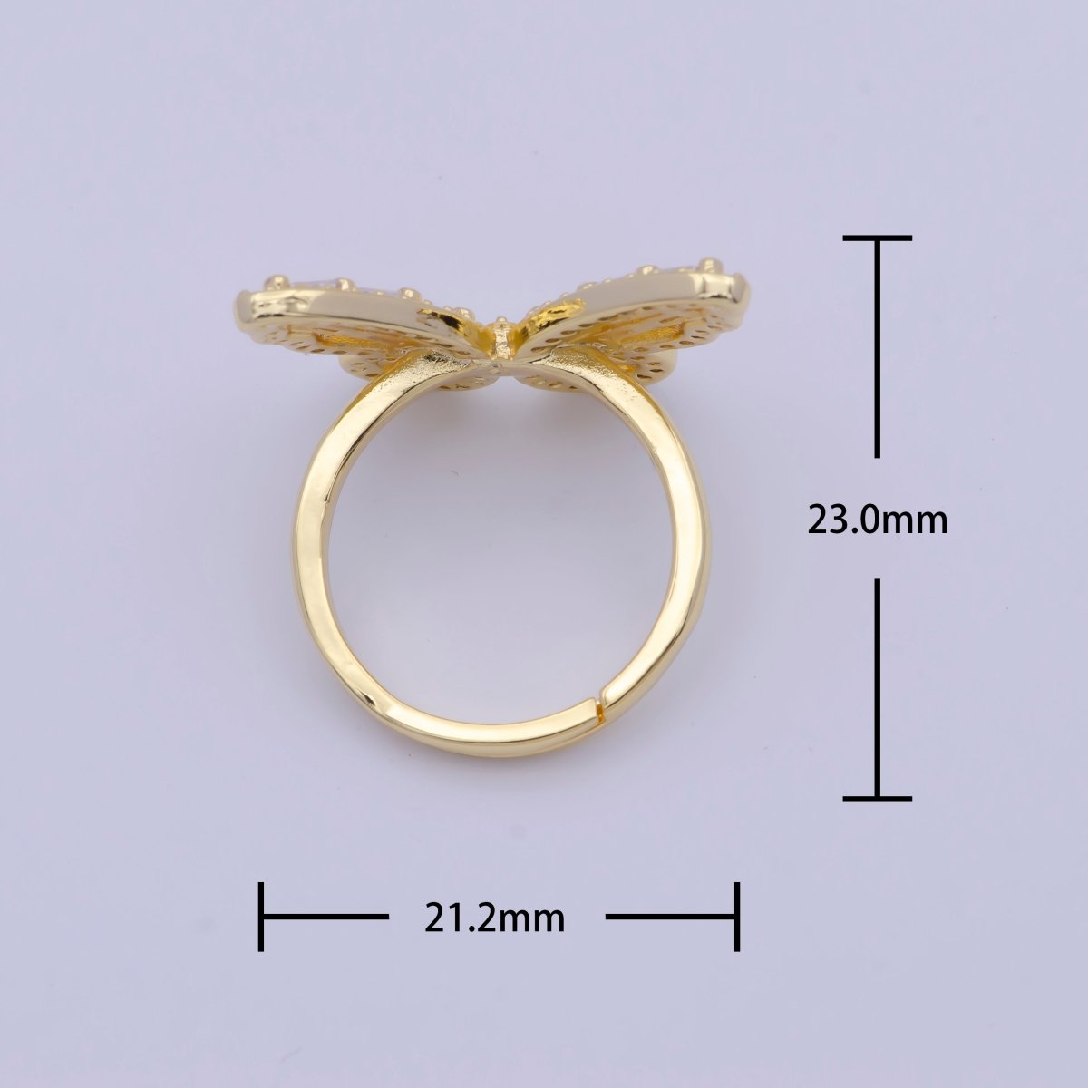 24K Gold Filled Butterfly Ring Clear Baguette Mariposa Ring Adjustable Ring U-233