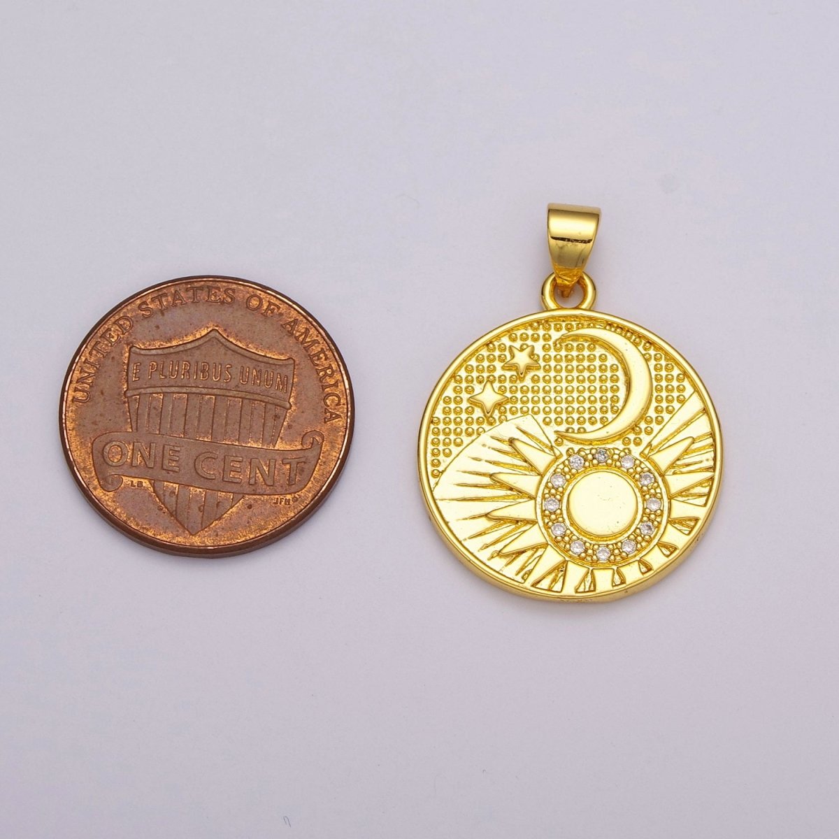 24K Gold Filled Celestial Charm, Round Sun Moon Stars Charm Pendant Celestial Medallion Charm for Necklace Bracelet Component  N-1391