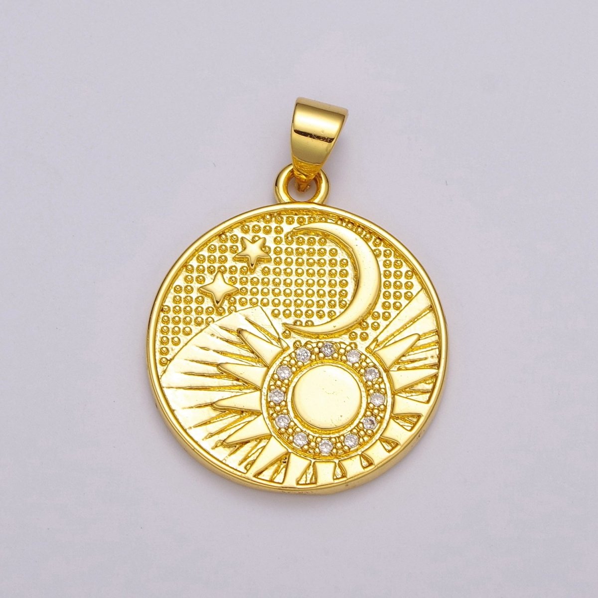 24K Gold Filled Celestial Charm, Round Sun Moon Stars Charm Pendant Celestial Medallion Charm for Necklace Bracelet Component  N-1391