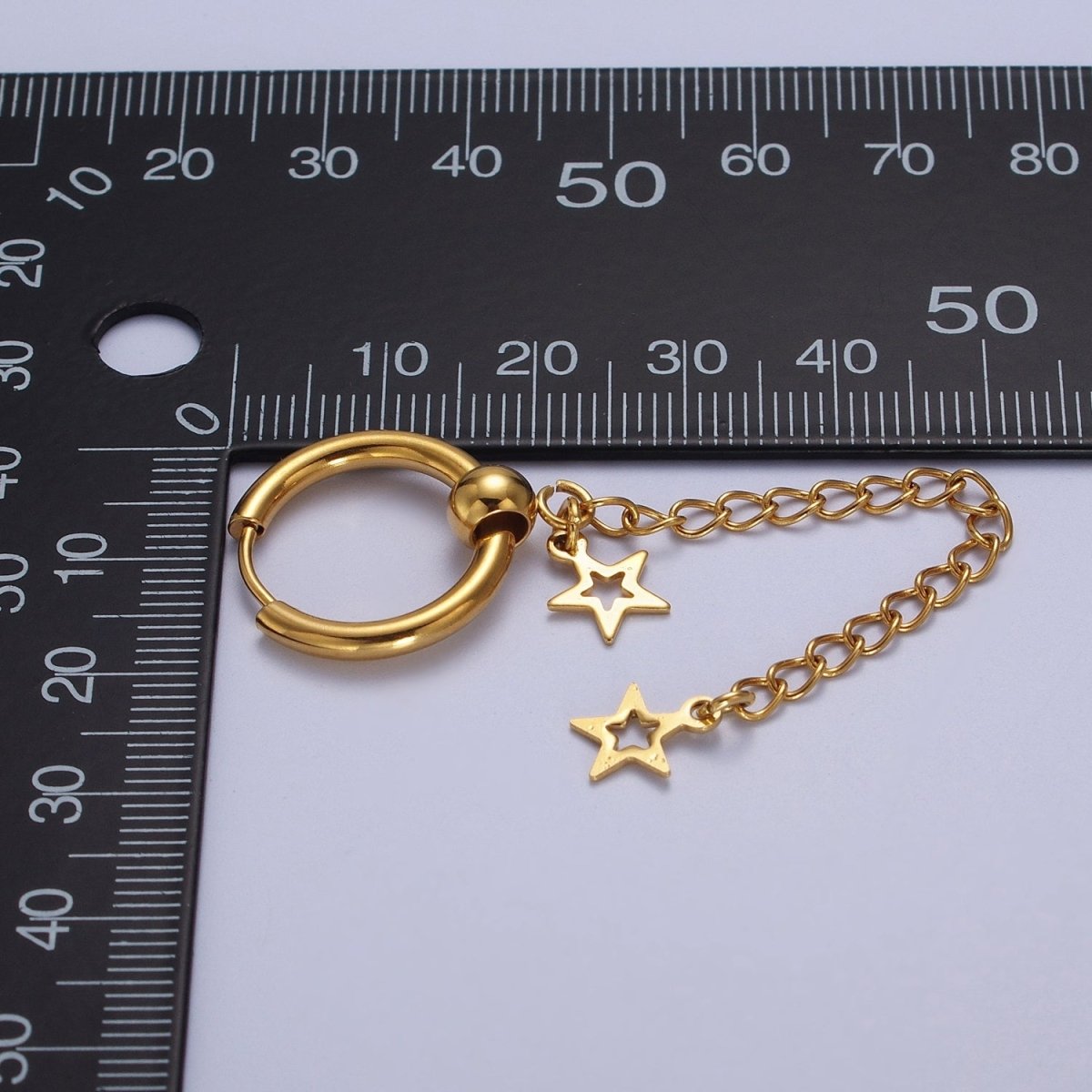 24K Gold Filled Celestial Star Chain Drop Huggie Drop Earrings | AD-179