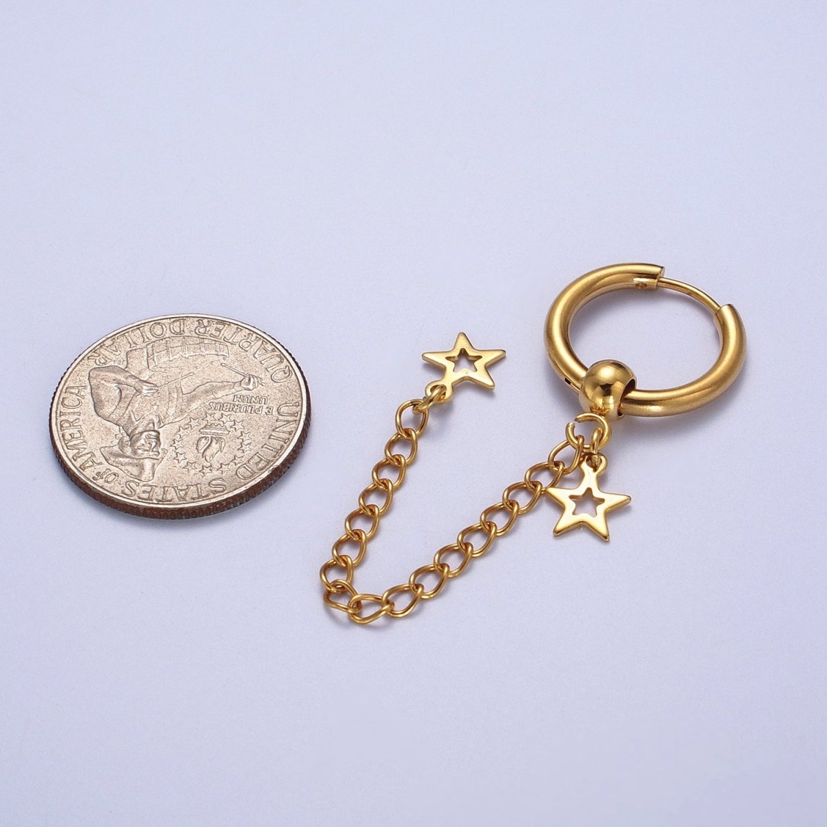 24K Gold Filled Celestial Star Chain Drop Huggie Drop Earrings | AD-179