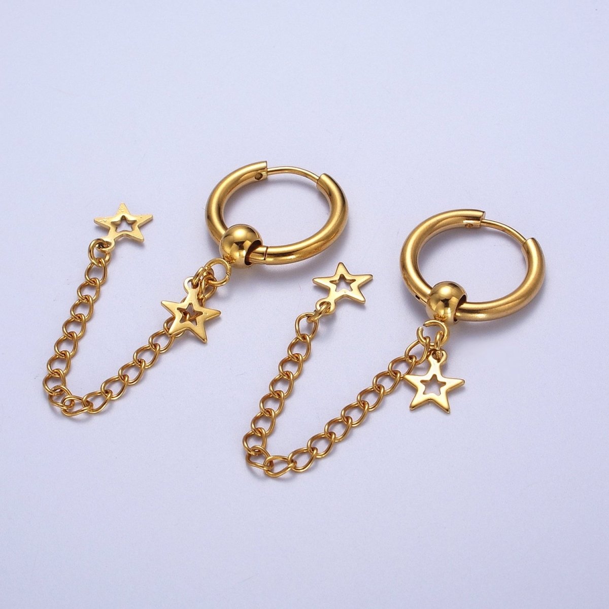 24K Gold Filled Celestial Star Chain Drop Huggie Drop Earrings | AD-179