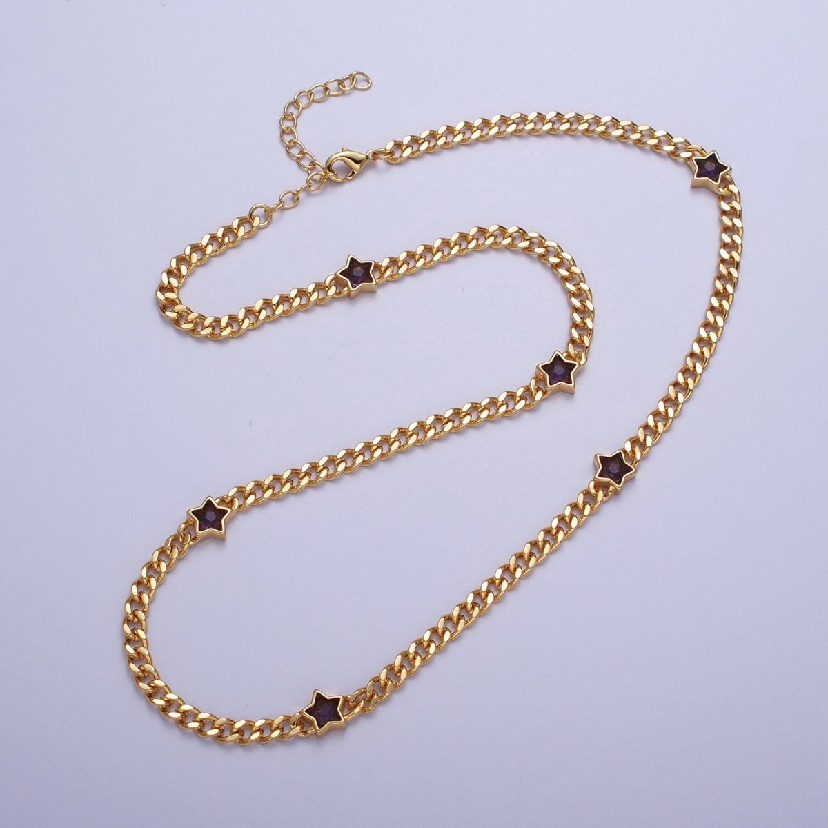 24K Gold Filled Celestial Star Cubic Zirconia 18 Inch Curb Chain Necklace | WA-1271 WA-1273 WA-1357 WA-1359 Clearance Pricing