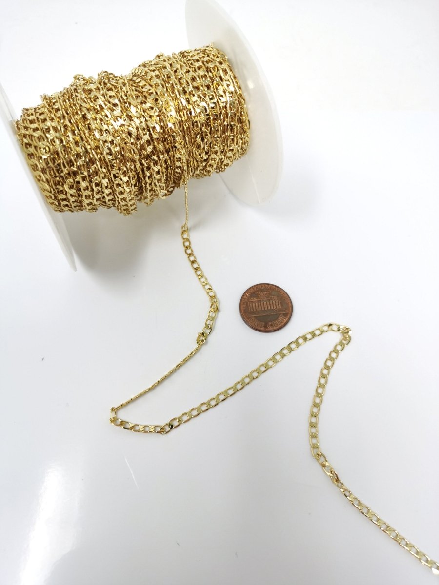 24K Gold Filled Chain Cuban Link Chain, Width 3mm Thickness, Gold Filled Finding Chain For Necklace Bracelet Jewelry Making | ROLL-087