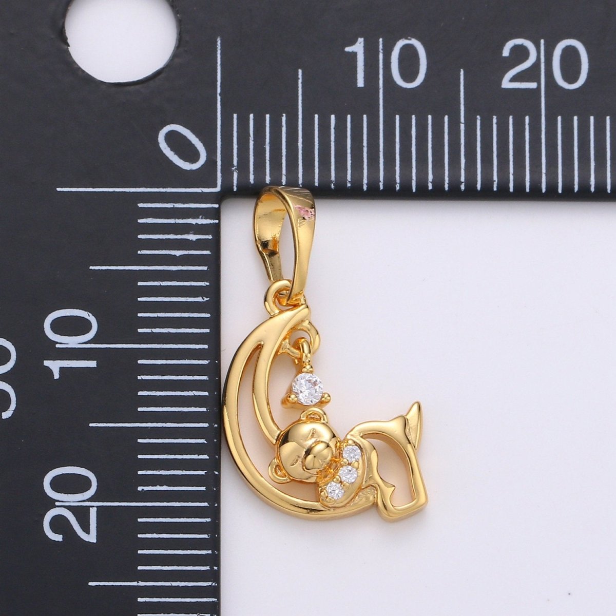 24k Gold Filled Charm Sleeping Teddy Bear On Crescent Moon with Cz Micro Pave Charms for Kids Daughter Necklace Christmas Jewelry Gift IDea J-081