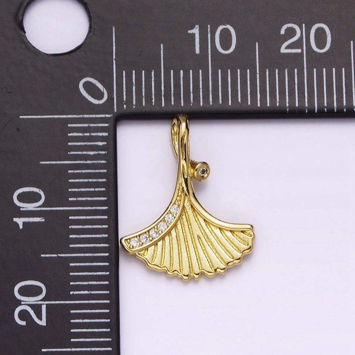 24K Gold Filled Clam Sea Shell Micro Paved CZ Lined Charm | AC1426