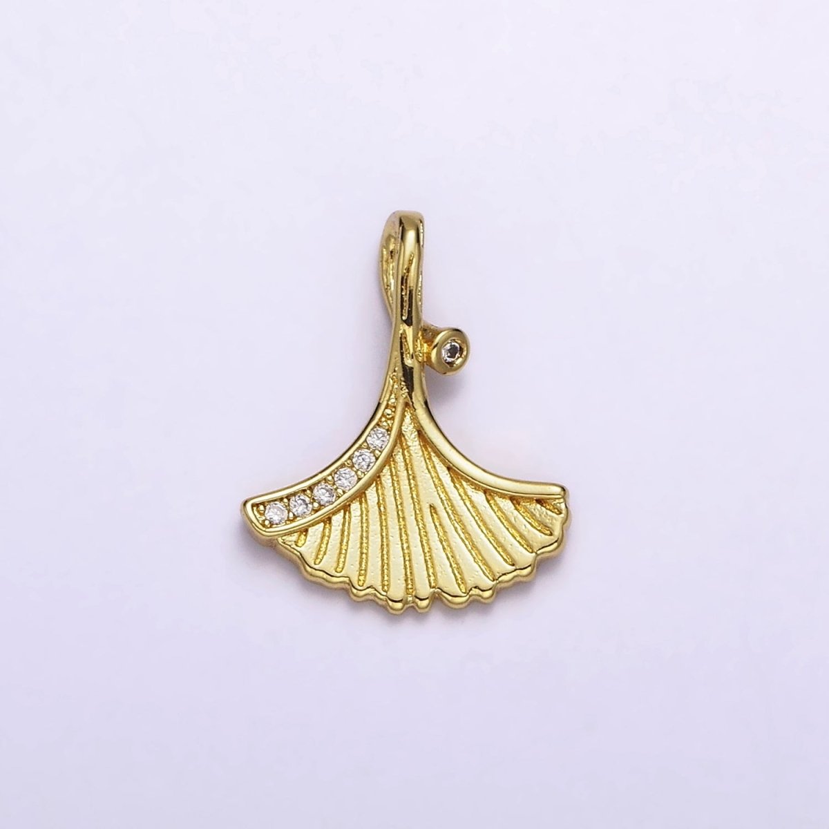 24K Gold Filled Clam Sea Shell Micro Paved CZ Lined Charm | AC1426