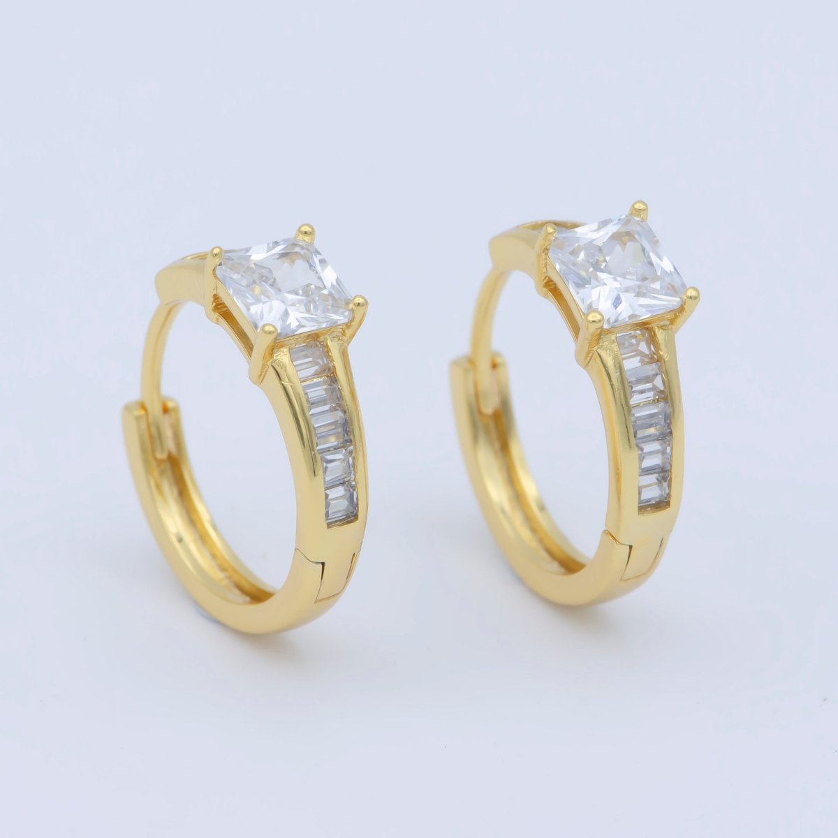 24K Gold Filled 15mm Square Baguette CZ Huggie Earrings | AB1204