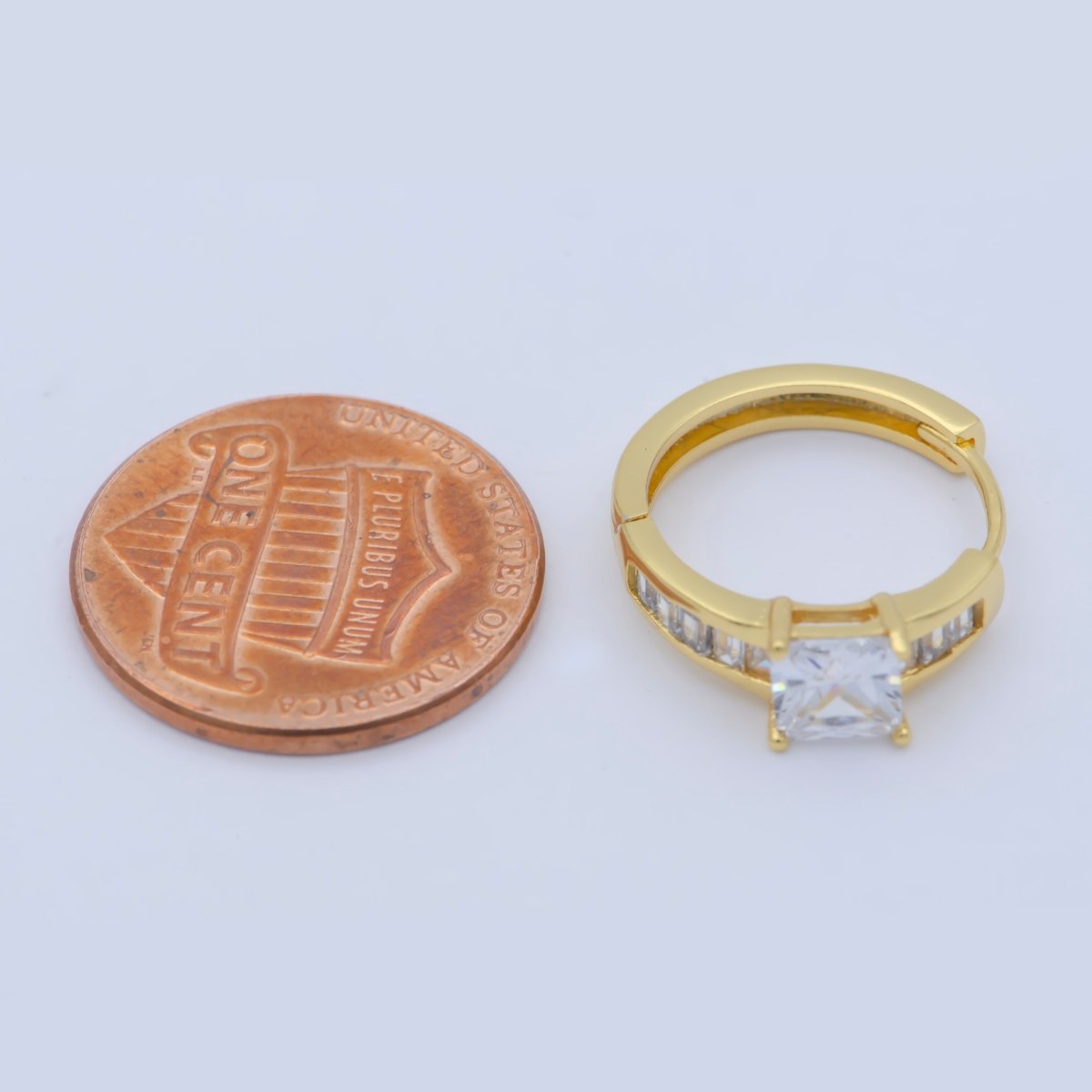 24K Gold Filled 15mm Square Baguette CZ Huggie Earrings | AB1204