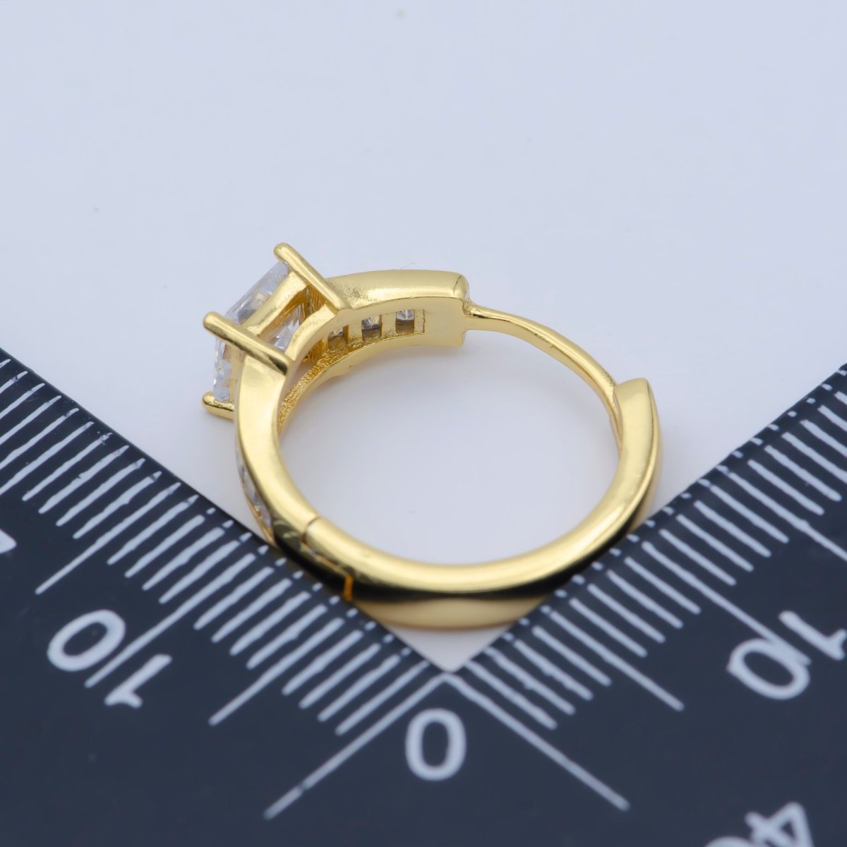 24K Gold Filled 15mm Square Baguette CZ Huggie Earrings | AB1204