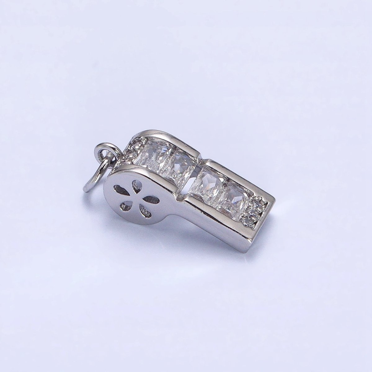 24K Gold Filled Clear Baguette Whistle Flower Add-On Charm in Gold & Silver | AG582