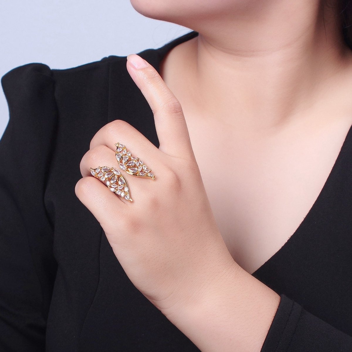 24K Gold Filled Clear Cubic Zirconia Grand Gold Butterfly Mariposa Adjustable Statement Ring O-793