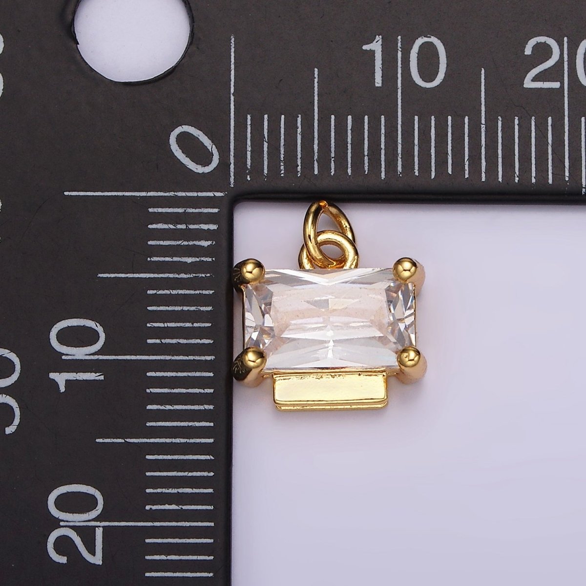 24K Gold Filled Clear CZ Baguette Bar Bezel Add-On Charm | AC876