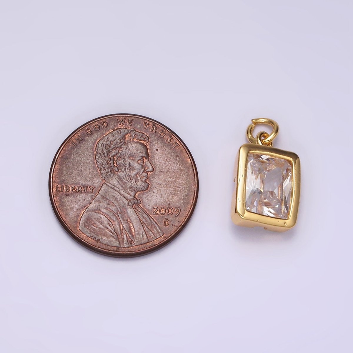 24K Gold Filled Clear CZ Baguette Bezel Add-On Charm | AC874