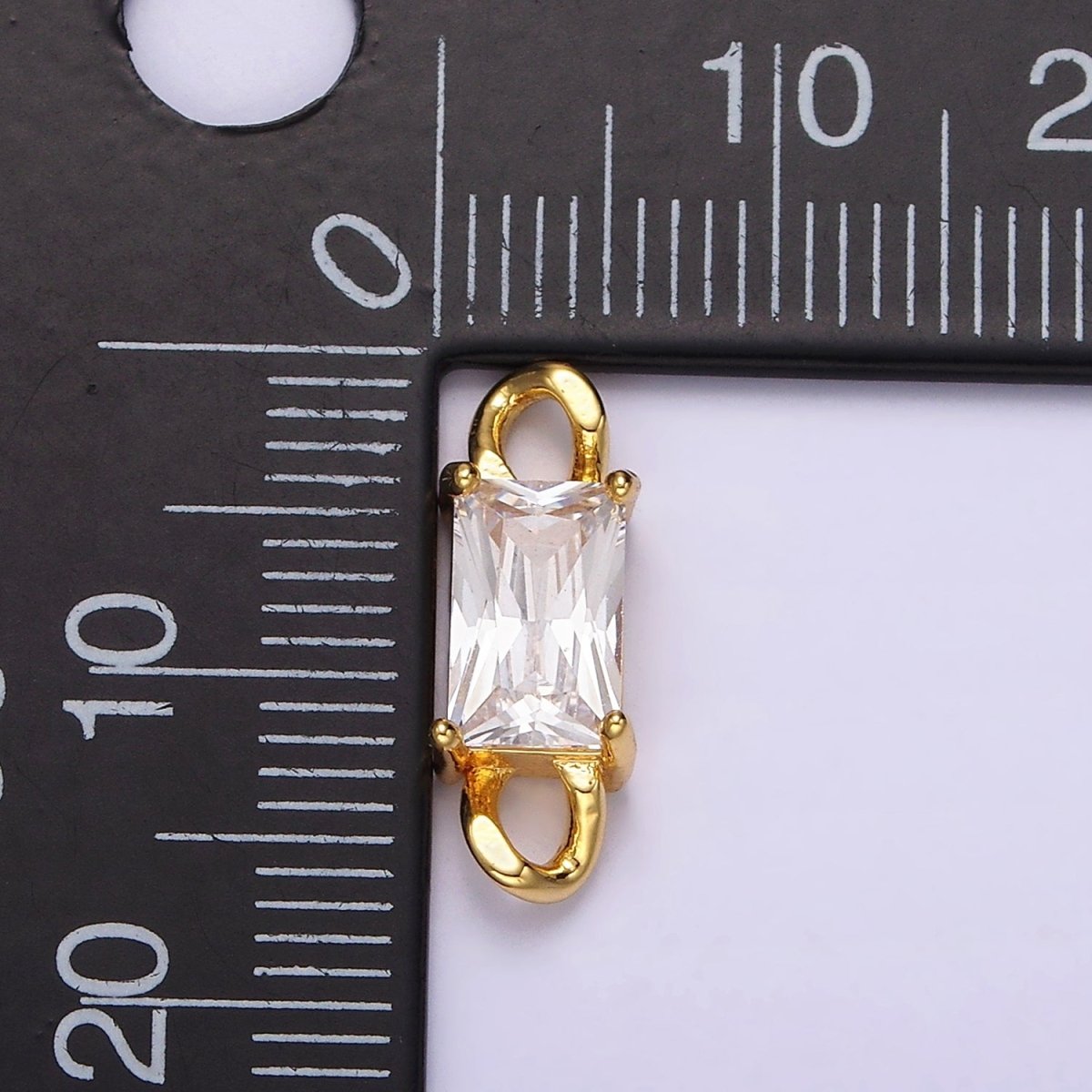 24K Gold Filled Clear CZ Baguette Curb Link Loop Connector | G798