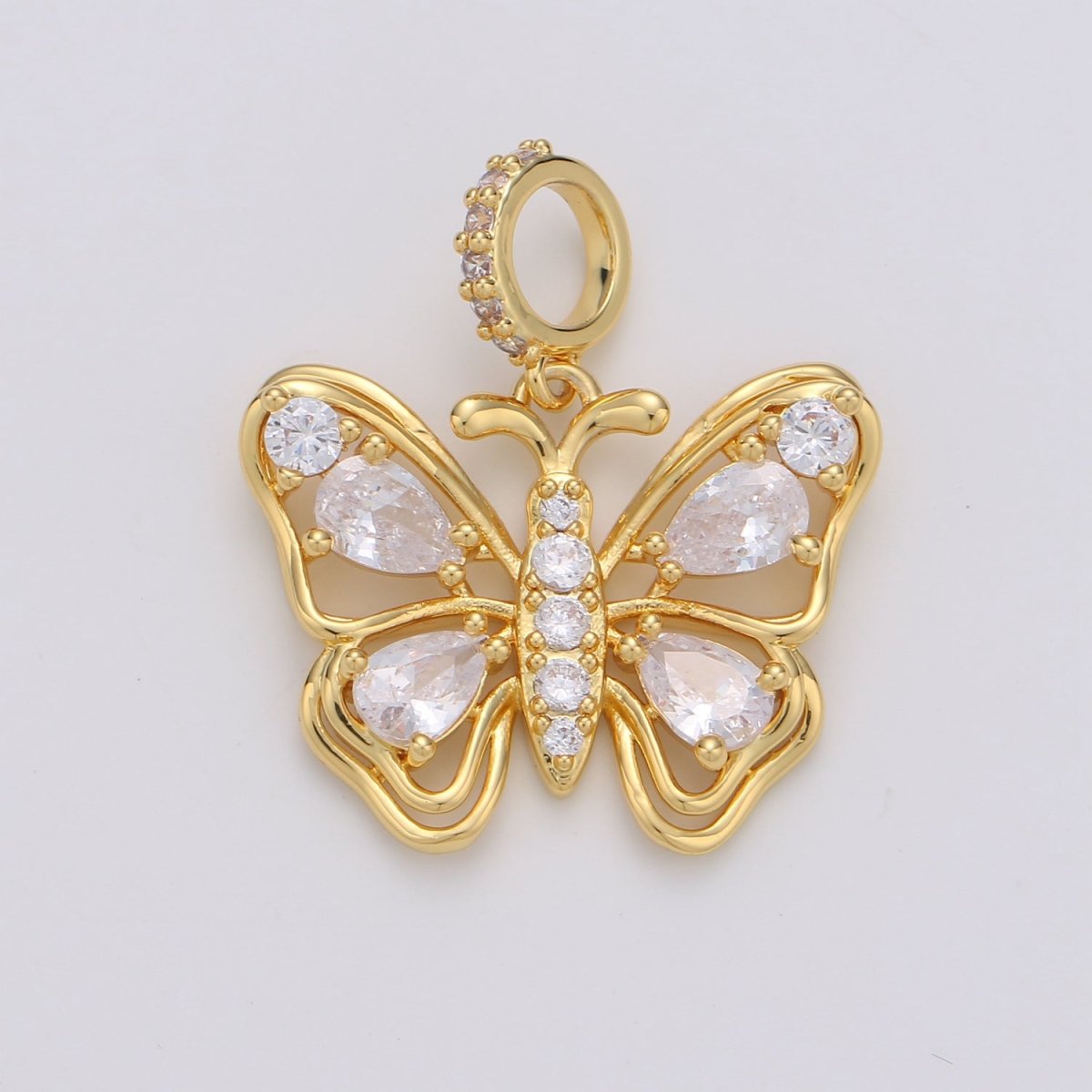 24K Gold Filled Clear CZ Butterfly Mariposa Micro Paved Bail Pendant | I659