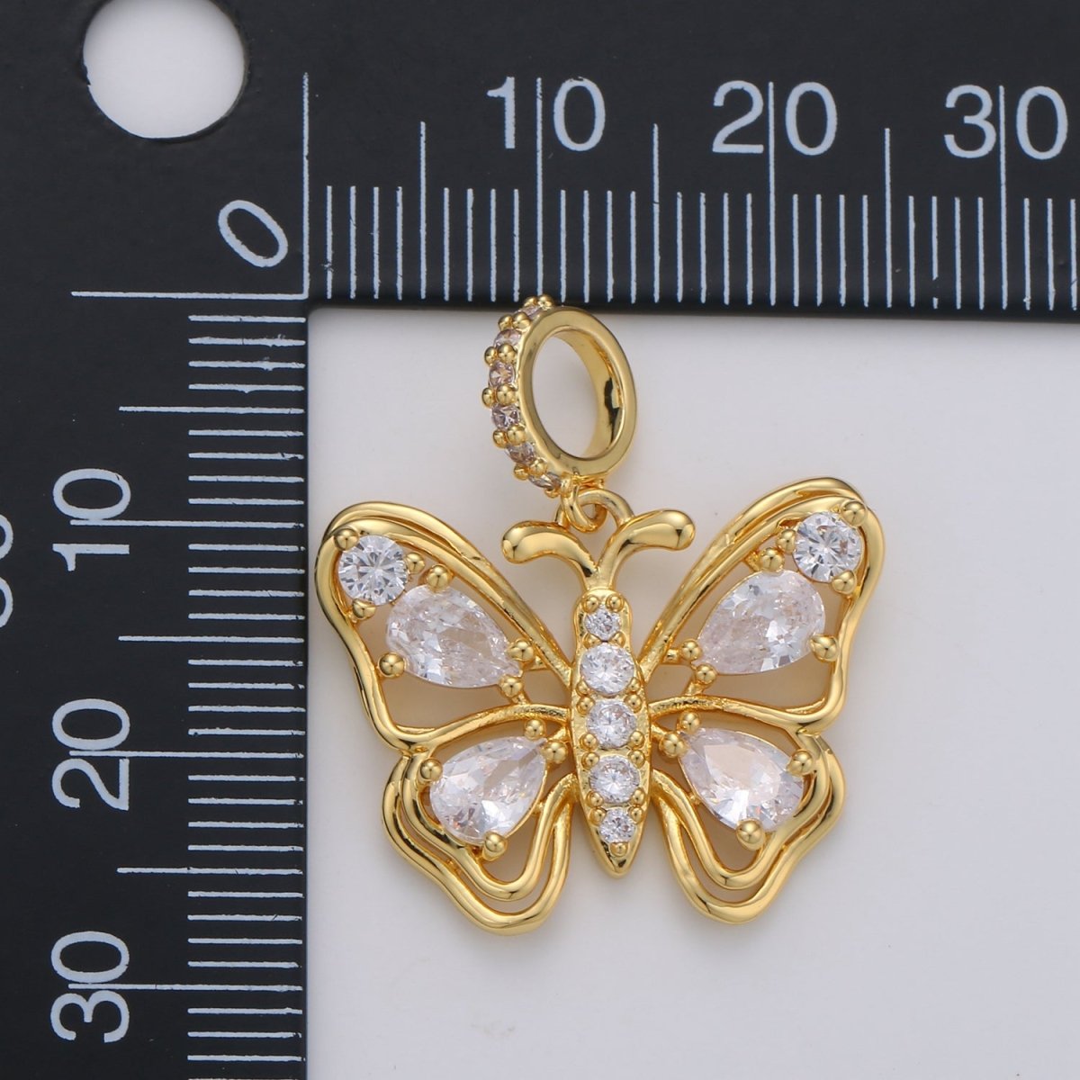 24K Gold Filled Clear CZ Butterfly Mariposa Micro Paved Bail Pendant | I659