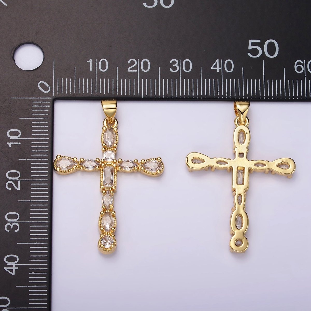 24K Gold Filled Clear CZ Geometric Latin Cross Pendant | N1922