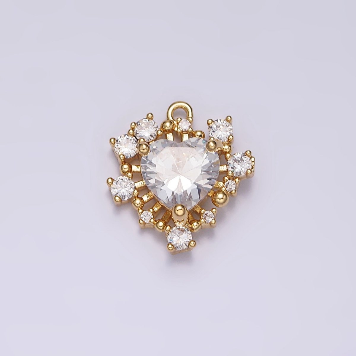 24K Gold Filled Clear CZ Heart Multiple Bar Open Abstract Charm | AC1428