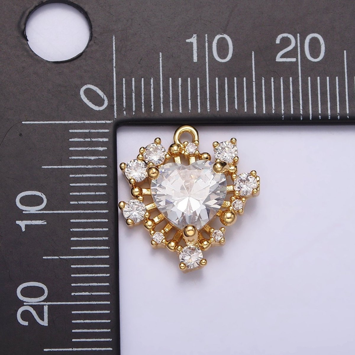 24K Gold Filled Clear CZ Heart Multiple Bar Open Abstract Charm | AC1428