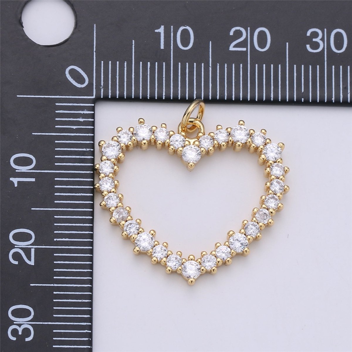 24K Gold Filled Clear CZ Heart Open Charm | C-732