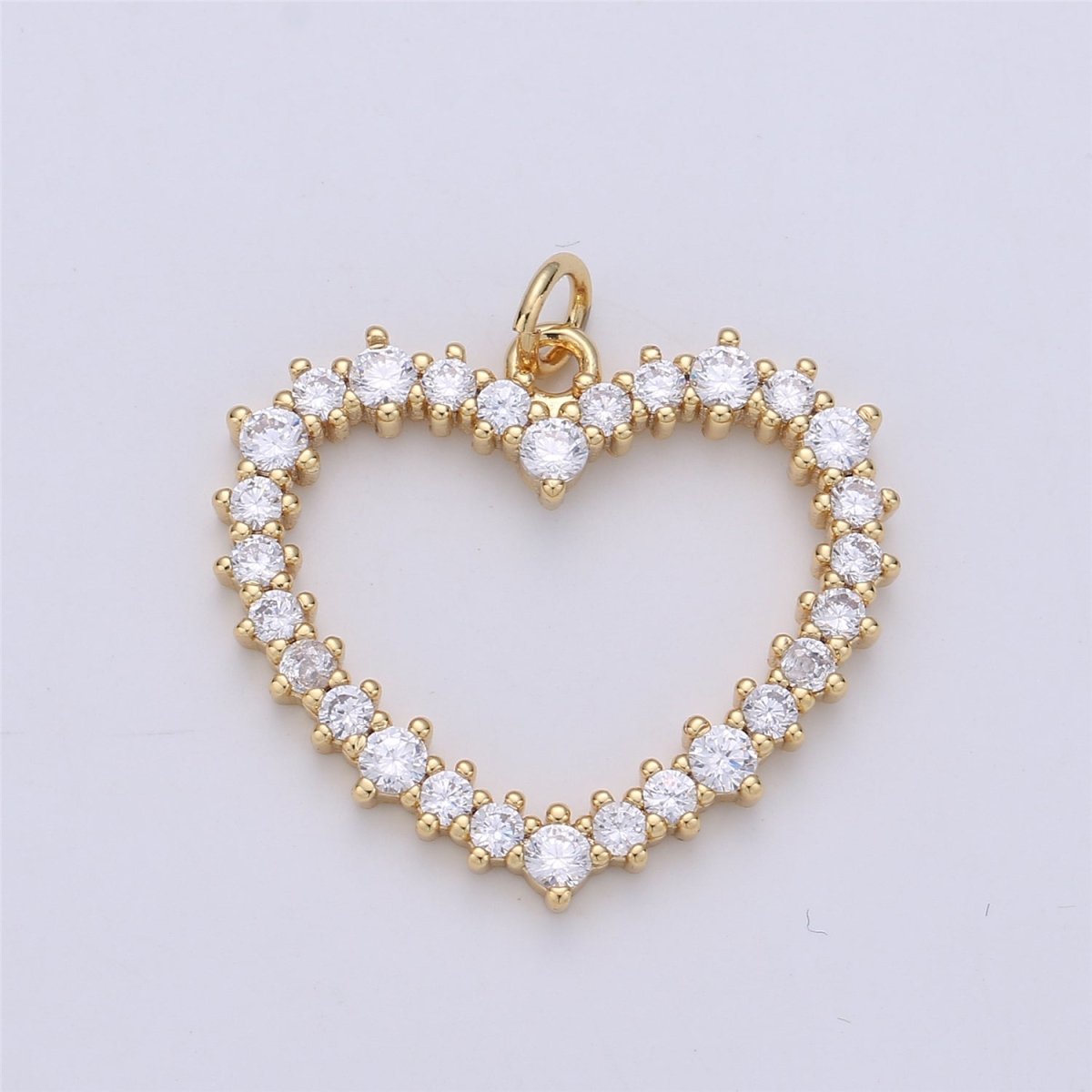 24K Gold Filled Clear CZ Heart Open Charm | C-732