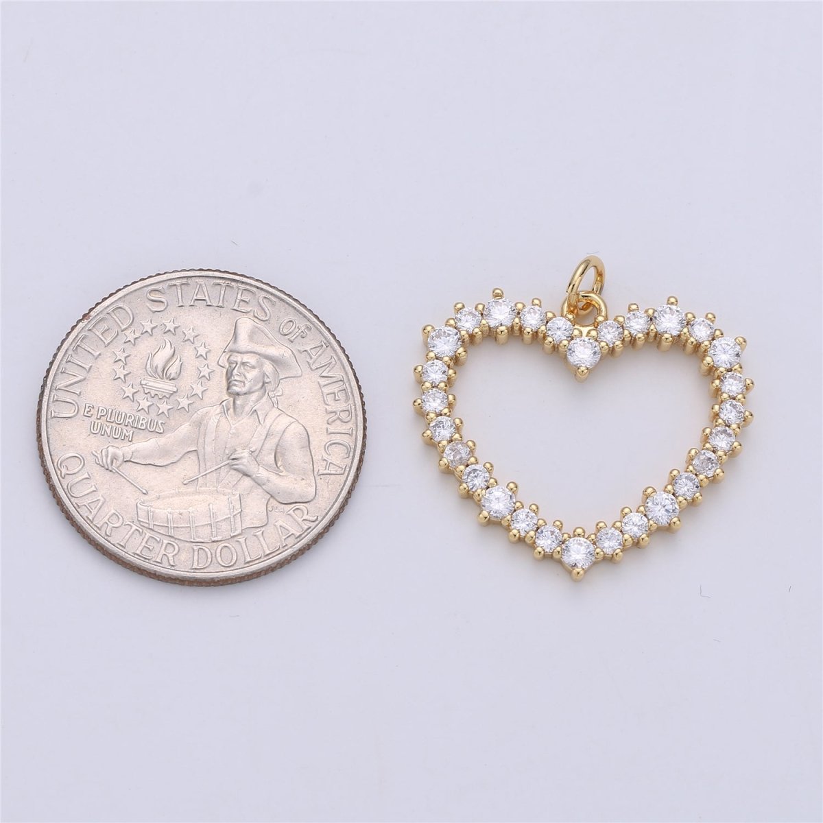 24K Gold Filled Clear CZ Heart Open Charm | C-732