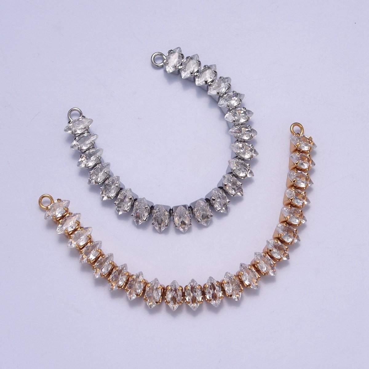 OS 24k Gold Filled Clear CZ Marquise Paved connector Bendable Long Bar Connector for DIY Bracelet Component F-218,F-220