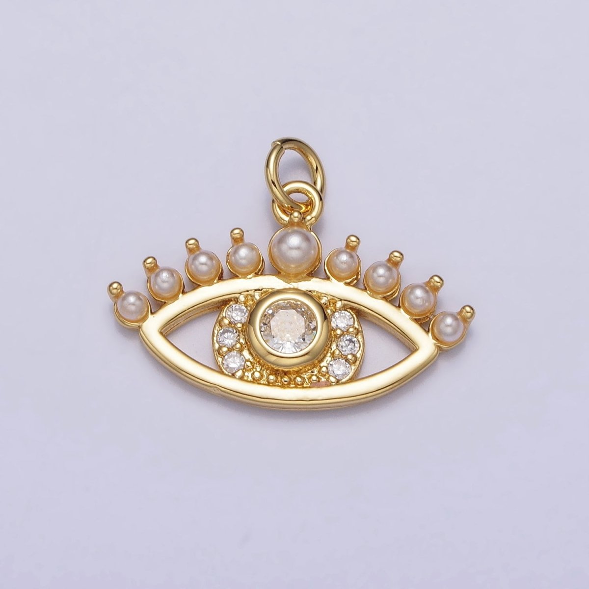 24K Gold Filled Clear CZ Pearl Lined Evil Eye Protection Charm | AC315