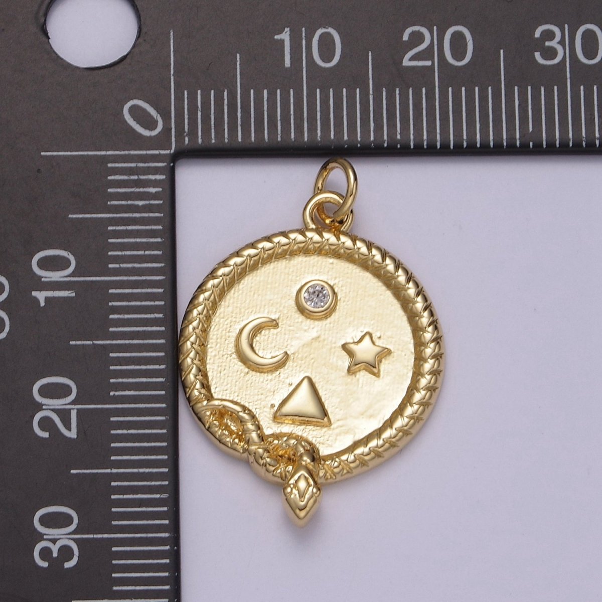24K Gold Filled Clear CZ Snake Serpent Celestial Star Moon Triangle Round Charm | N836