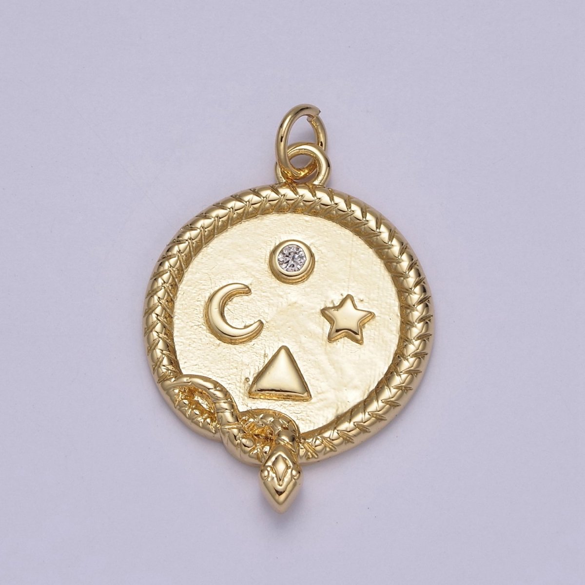 24K Gold Filled Clear CZ Snake Serpent Celestial Star Moon Triangle Round Charm | N836
