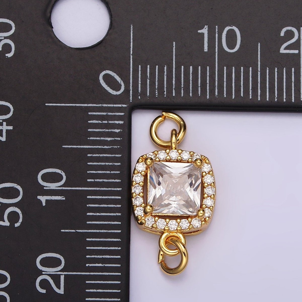 24K Gold Filled Clear CZ Square Rounded Micro Paved CZ Connector | G800