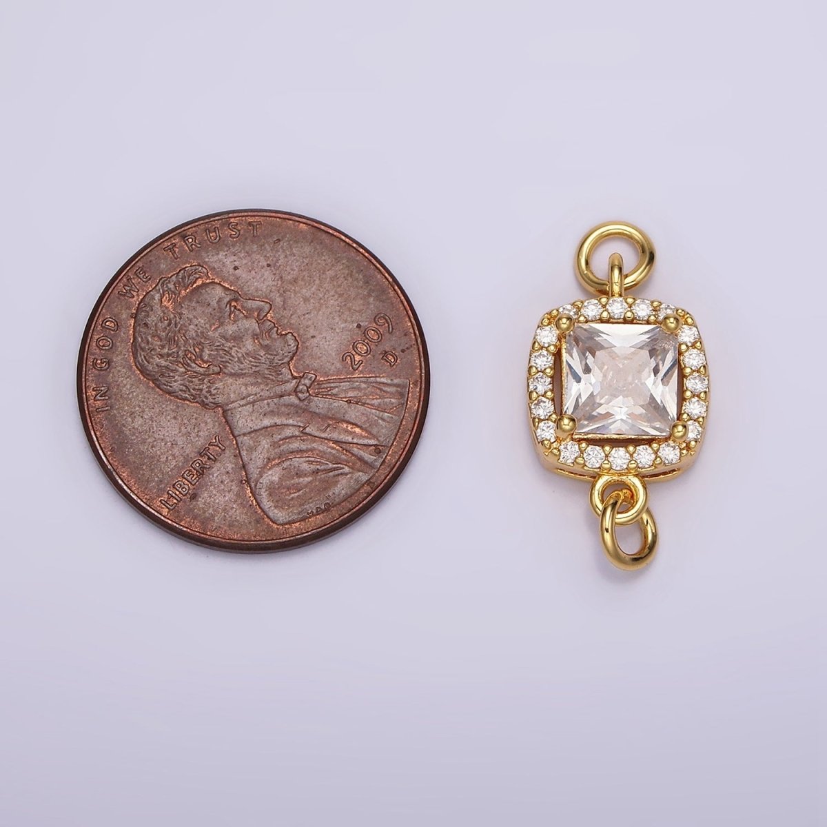 24K Gold Filled Clear CZ Square Rounded Micro Paved CZ Connector | G800