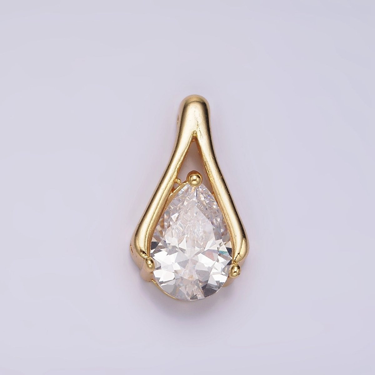 24K Gold Filled Clear CZ Teardrop Open Curved Bail Pendant | N1940