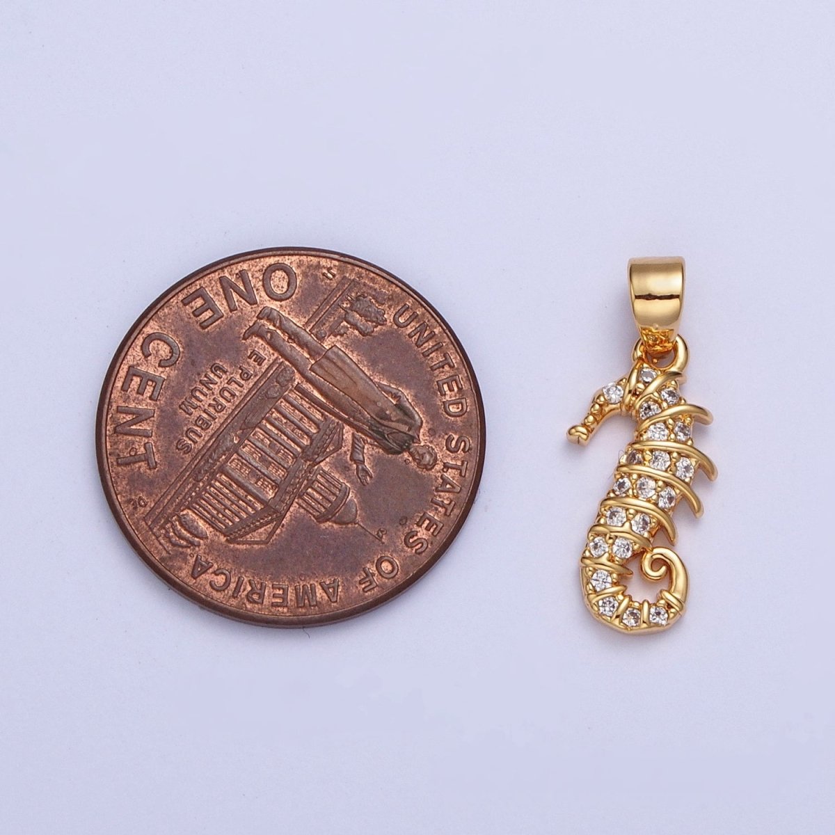 24K Gold Filled Clear Micro Pave Cubic Zirconia Seahorse Ocean wildlife for Jewelry Making X-452