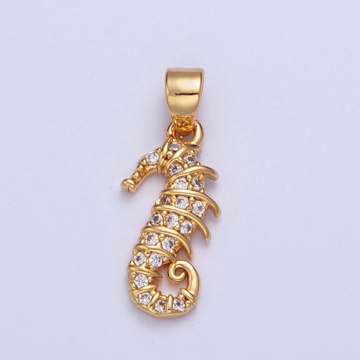 24K Gold Filled Clear Micro Pave Cubic Zirconia Seahorse Ocean wildlife for Jewelry Making X-452