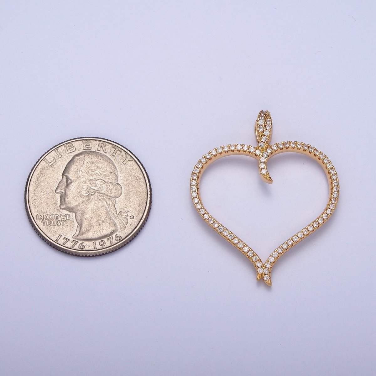 24K Gold Filled Clear Micro Pave Heart Cubic Zirconia Pendant, Love Valentine Charm For Jewelry Necklace Making X-434
