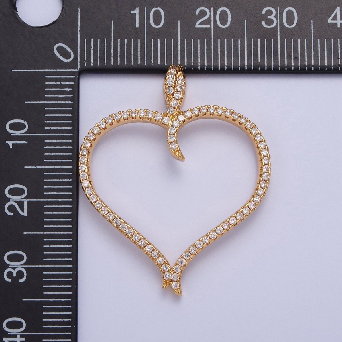 24K Gold Filled Clear Micro Pave Heart Cubic Zirconia Pendant, Love Valentine Charm For Jewelry Necklace Making X-434